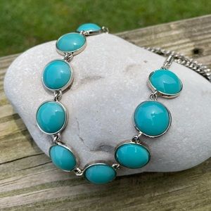 Kohl’s Color Necklace spiced turquoise blue circles silver tone chain NWT